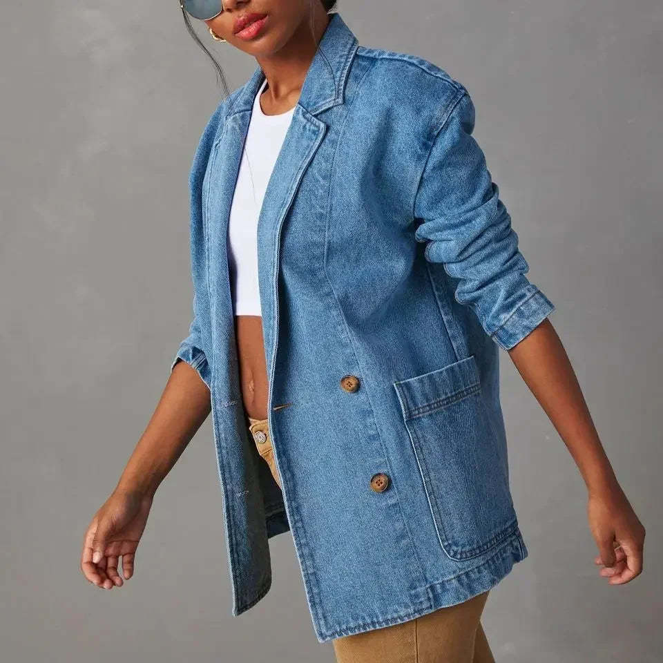 Denim Blazer with Relaxed Fit for Women