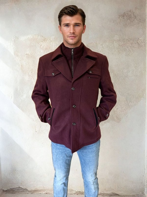 Autumn and Winter Double Collar Wool Overcoat