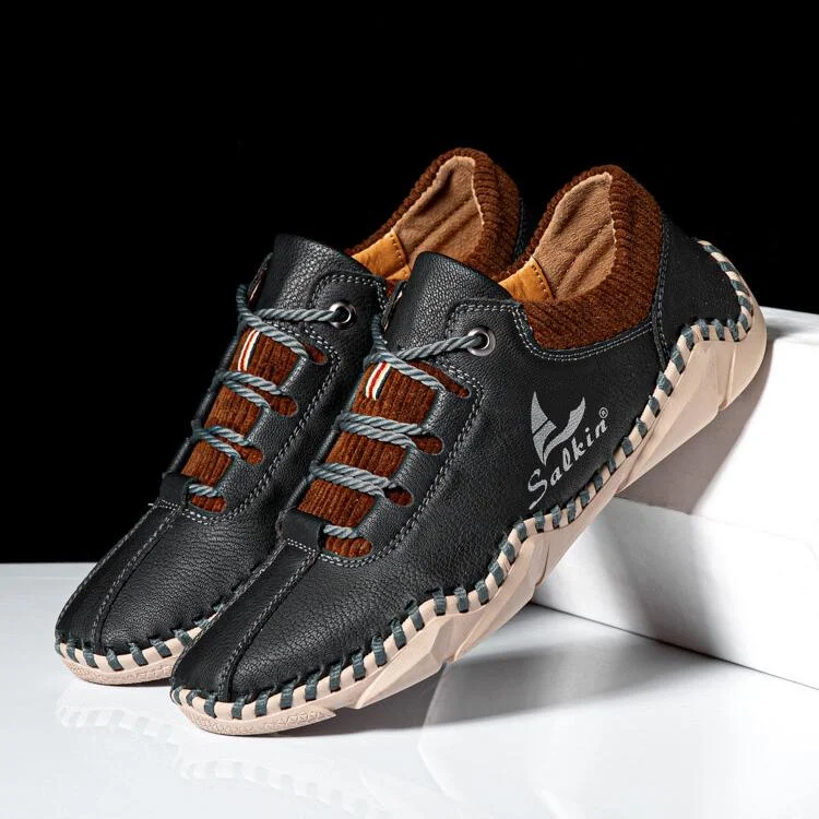 Men Hand Stitching Leather Non Slip Casual Driving Shoes