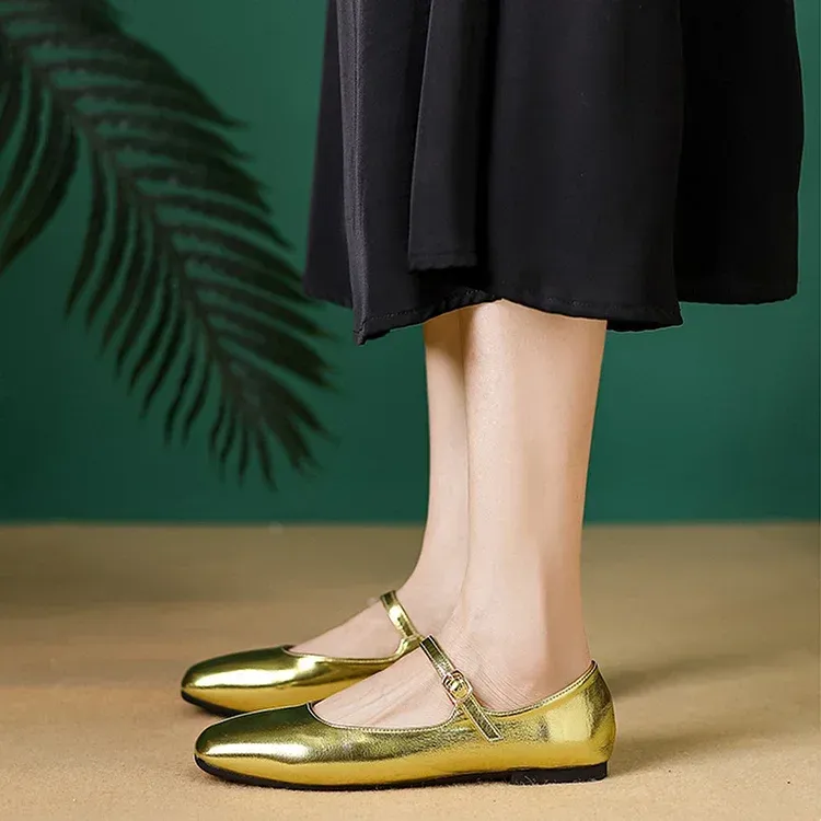 Mary Jane Square Head Retro Leather Flat Shoes