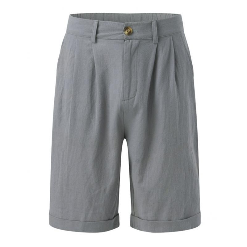 Men's Solid Linen Pleated Straight Casual Shorts