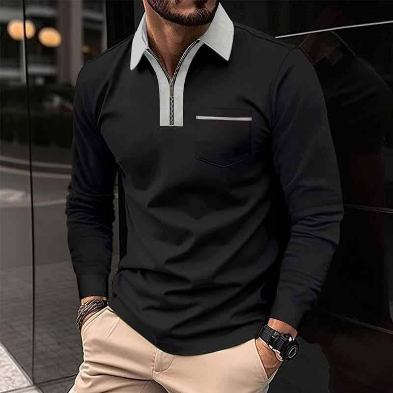 Men's Color Block Pocket Long Sleeve Shirt