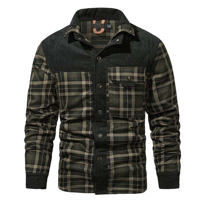 Men's Fleece Plaid Long-Sleeved Jacket