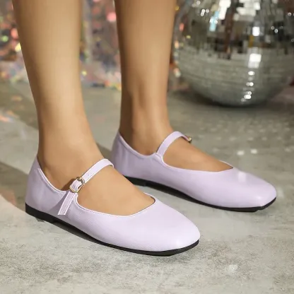Mary Jane Square Head Retro Leather Flat Shoes