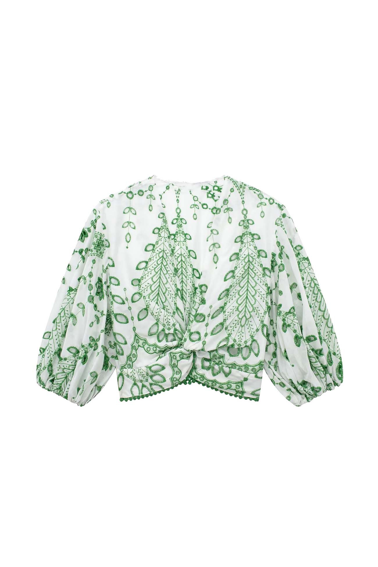 Elle - hollow embroidery v neck twisted shorts set