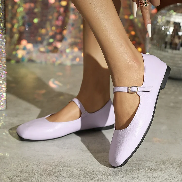 Mary Jane Square Head Retro Leather Flat Shoes