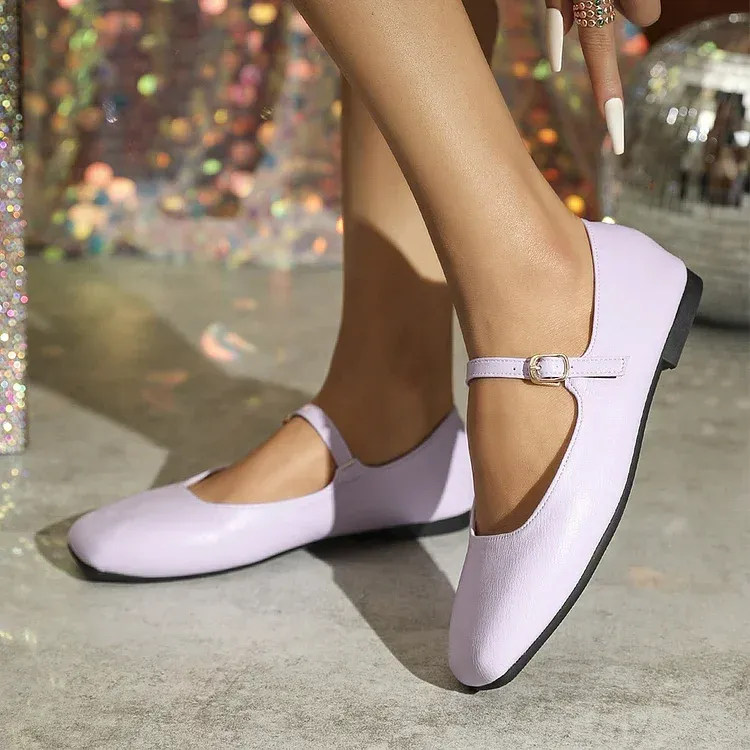 Mary Jane Square Head Retro Leather Flat Shoes