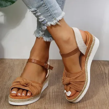 Women’s Bow Knot Espadrilles Platform Sandals With Ankle Strap