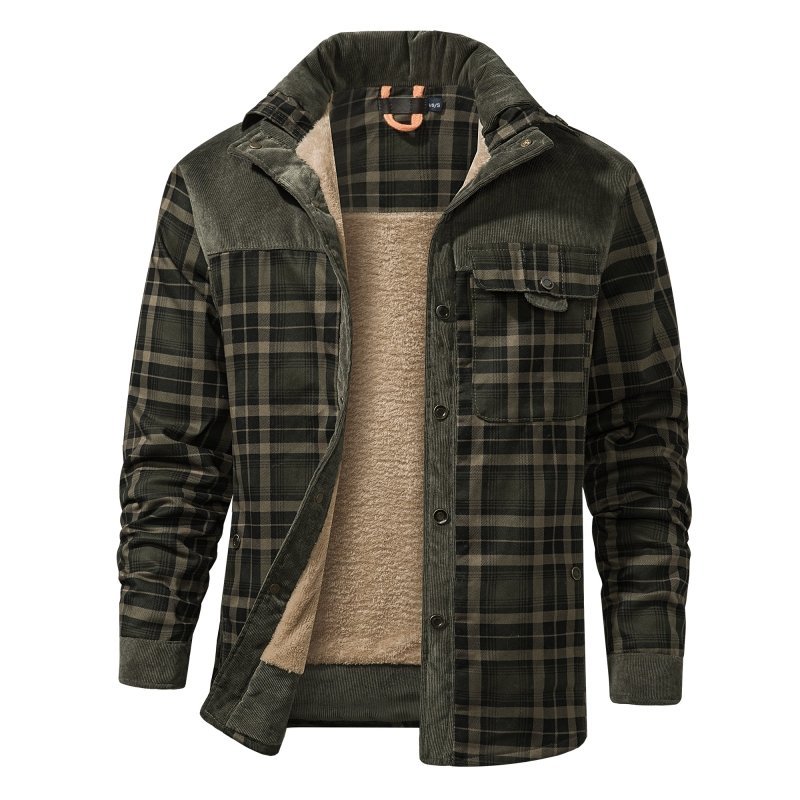 Men's Fleece Plaid Long-Sleeved Jacket
