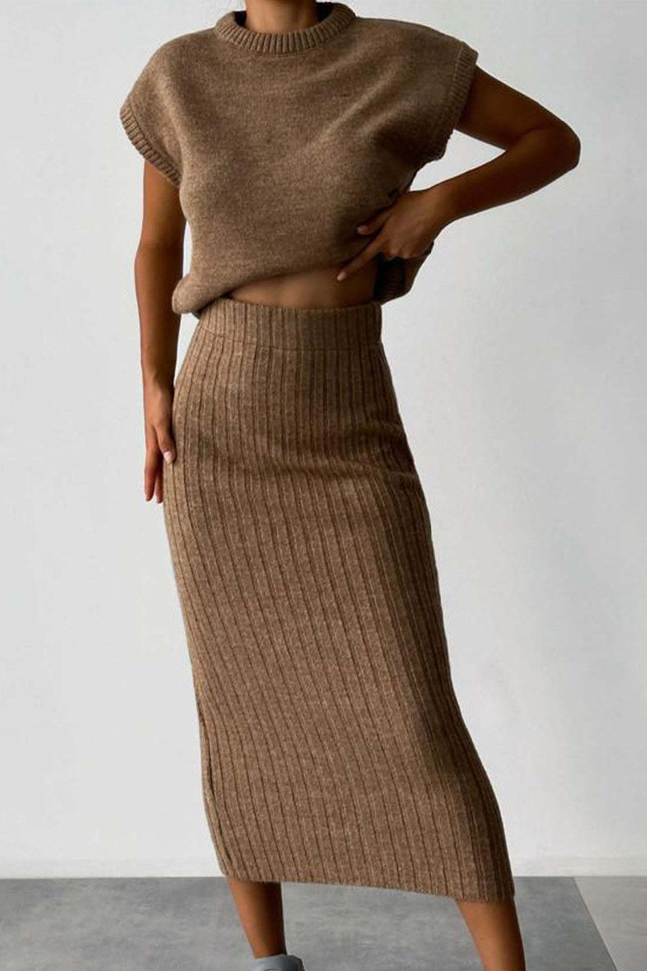 Dani - mock neck sleeveless knitted two-piece dress set
