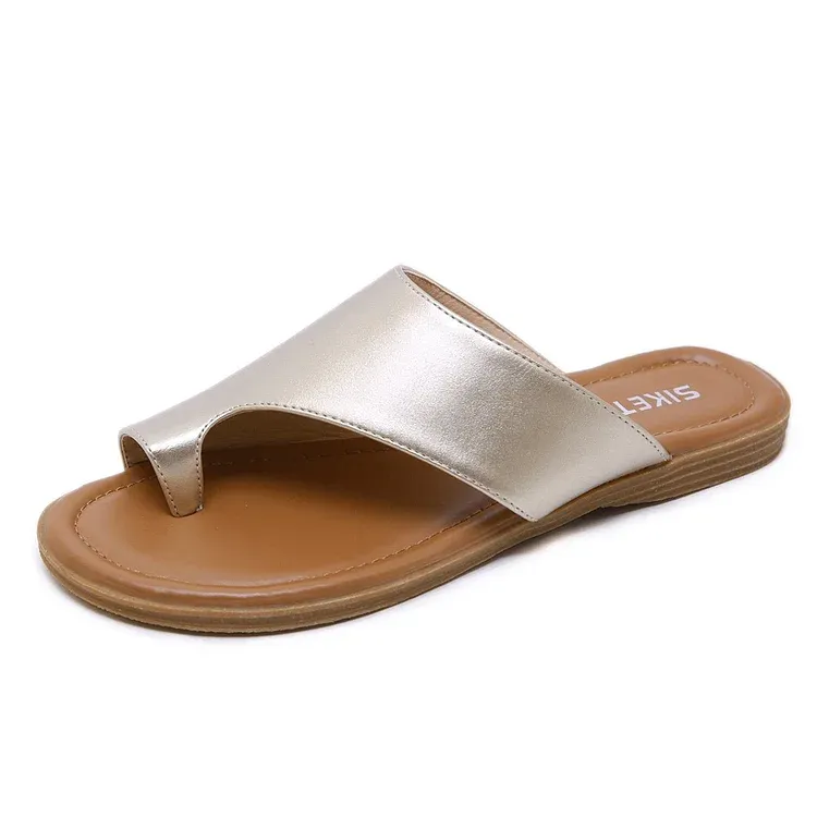 Women Orthopedic Sandals PU Leather Corrector Flip Flops Clip Toe Flat Beach Walking Shoes