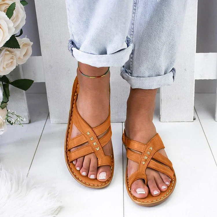 Women Casual Comfy Toe Ring Criss-Cross Sandals Shoes