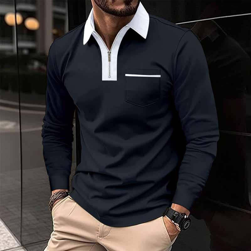 Men's Color Block Pocket Long Sleeve Shirt