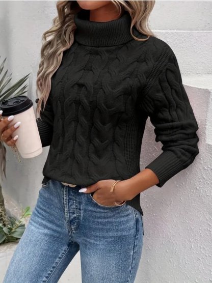 Autumn Cable Knit Women's Turtleneck Sweater