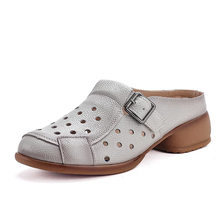 Women's Leather Clogs Wide Fit Lightweight Slip-On Shoes