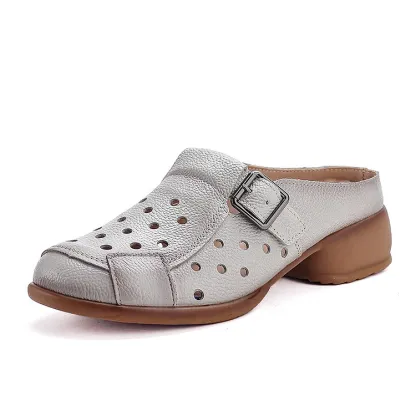 Women's Leather Clogs Wide Fit Lightweight Slip-On Shoes