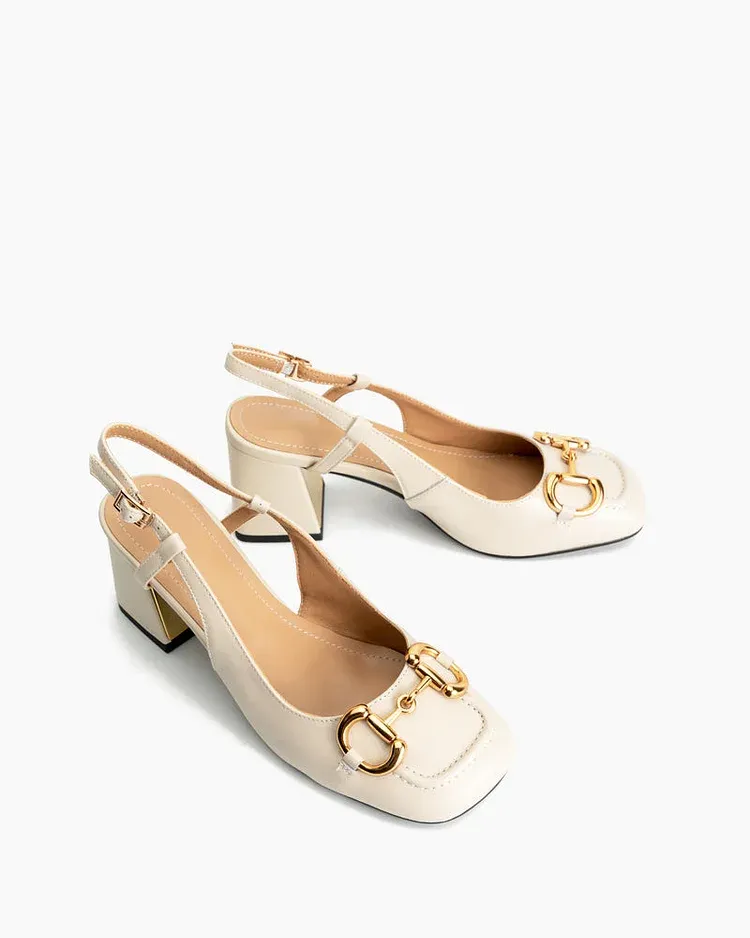 Compare Color Horsebit Thick Heel Slingback Loafers
