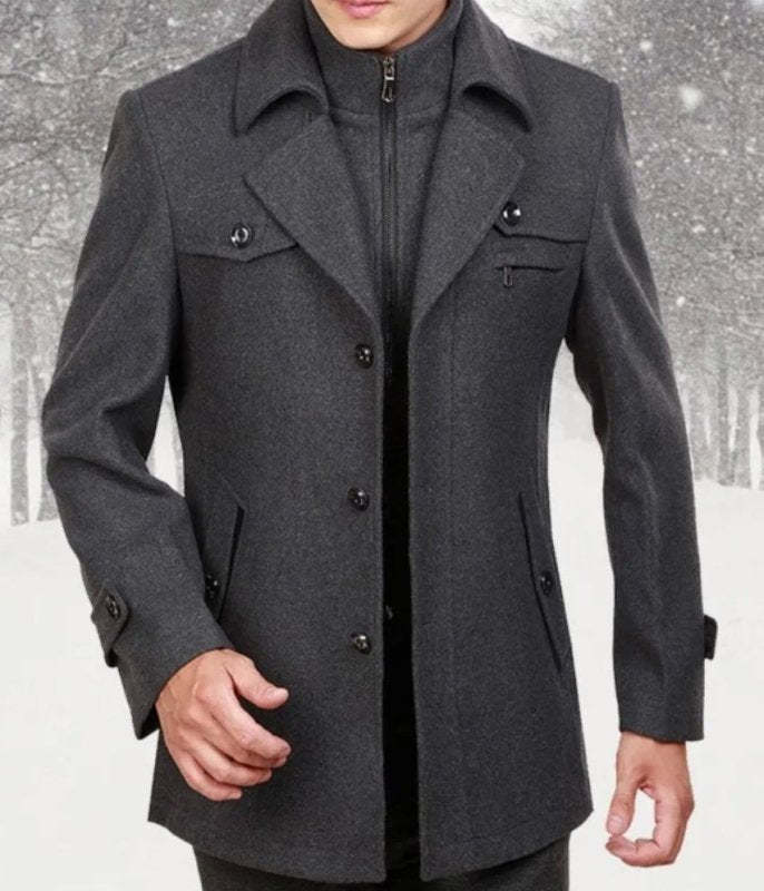 Autumn and Winter Double Collar Wool Overcoat