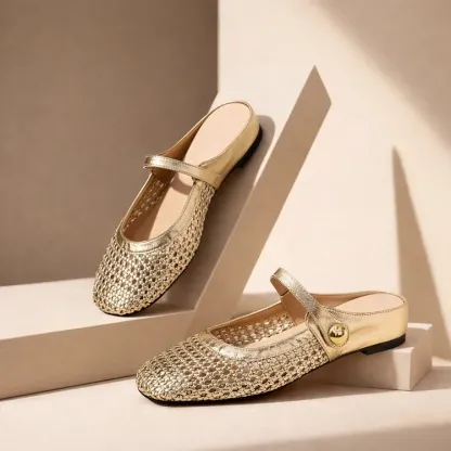 Women's Mary Jane Mules Woven Flat Slip On Shoes