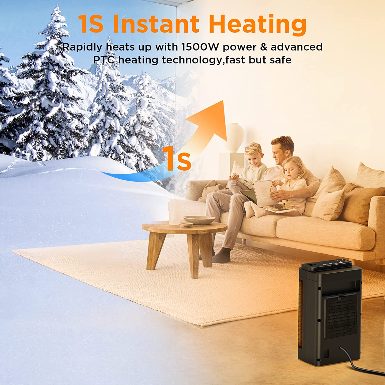 Space Heater With Fan & Thermostat 1500w/1200w-gladdween