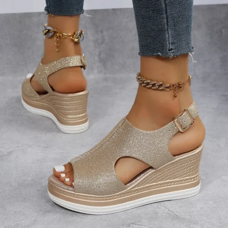 Orthopedic Women Sandals Arch Support Glitter Color NonSlip Sandals