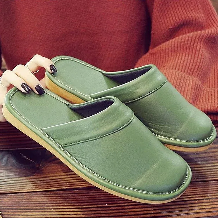Leather Flat Men Slippers Light Odorless Leisure Shoes