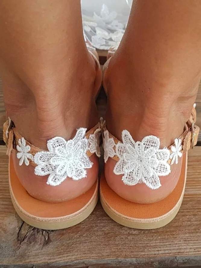 Women's Lace Romantic White Flower Decorative Summer Wedding Sandals