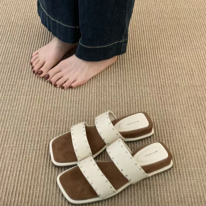 Wedge Sandals With Rivets Open Toe Cushioned Insole For Women All Day Comfort