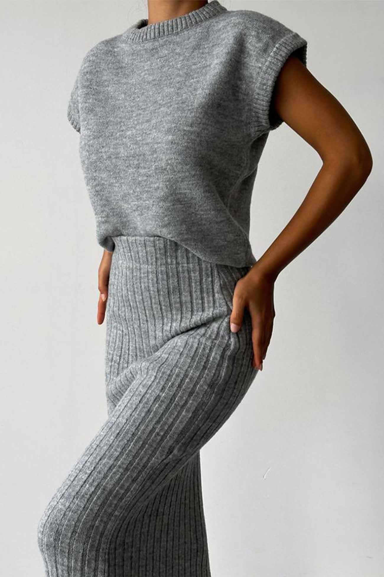 Dani - mock neck sleeveless knitted two-piece dress set