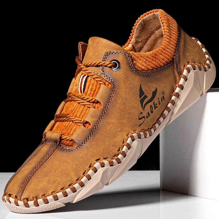 Men Hand Stitching Leather Non Slip Casual Driving Shoes