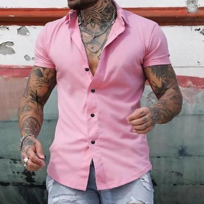 Men's Solid Lapel Short Sleeve Sports Fitness Shirt