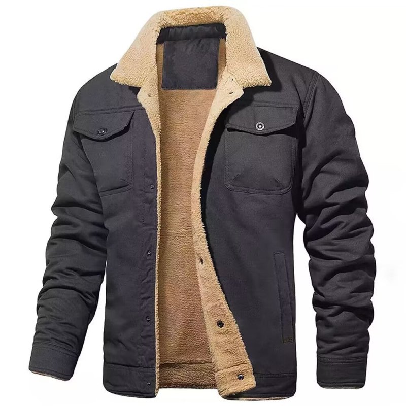 Men Fleece-Lined Cotton Cargo Casual Jacket