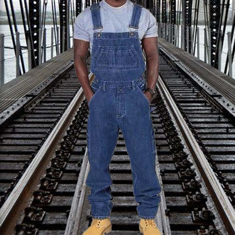 Men's Casual Denim Multi-pocket Loose Overalls