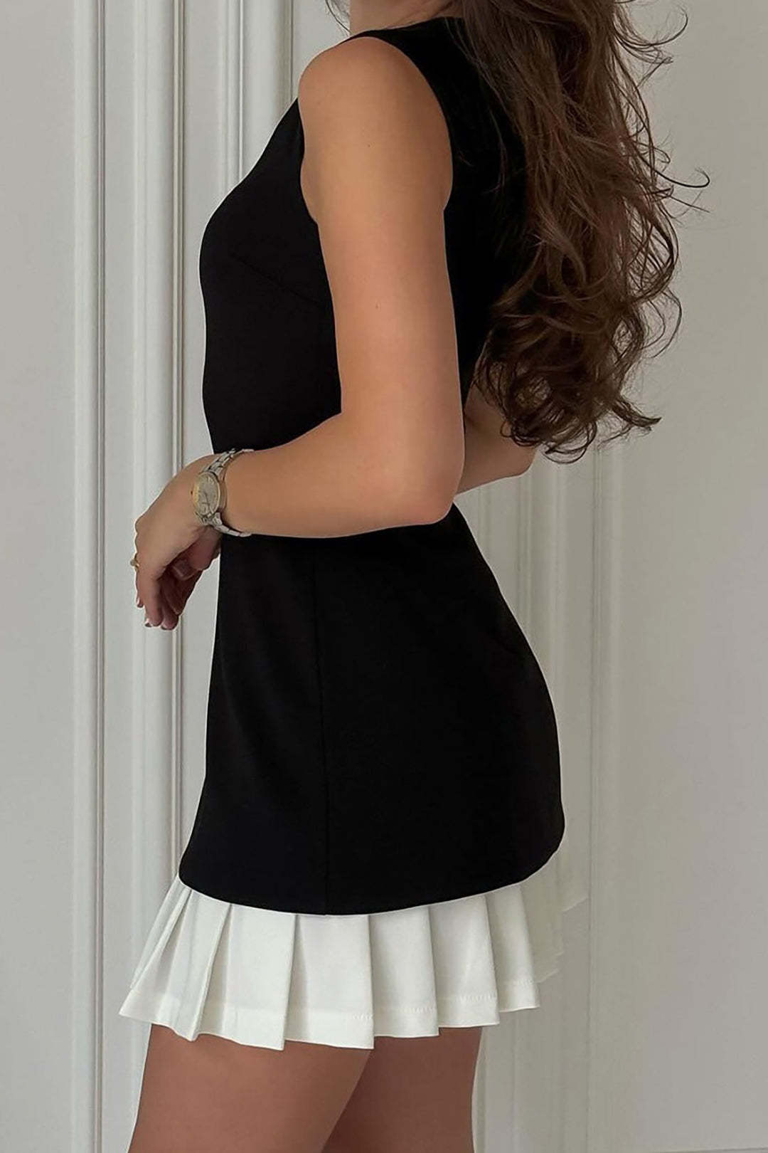 Pleated Hem Mini Dress