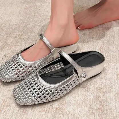 Women's Mary Jane Mules Woven Flat Slip On Shoes