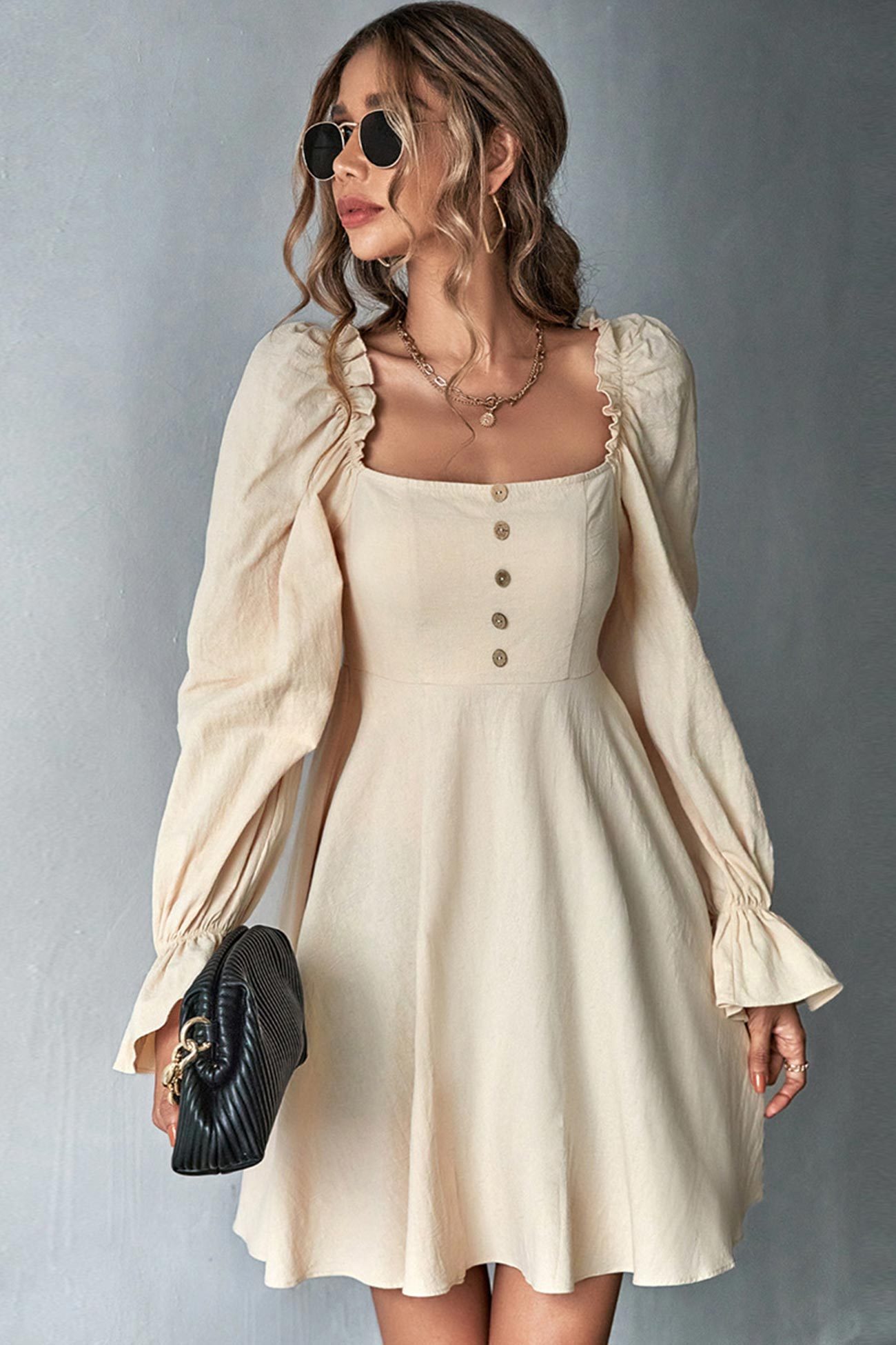 Amy - elegant puff sleeve A-line mini dress