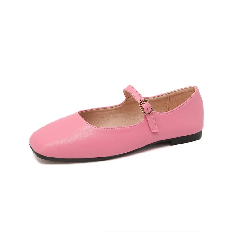 Mary Jane Square Head Retro Leather Flat Shoes