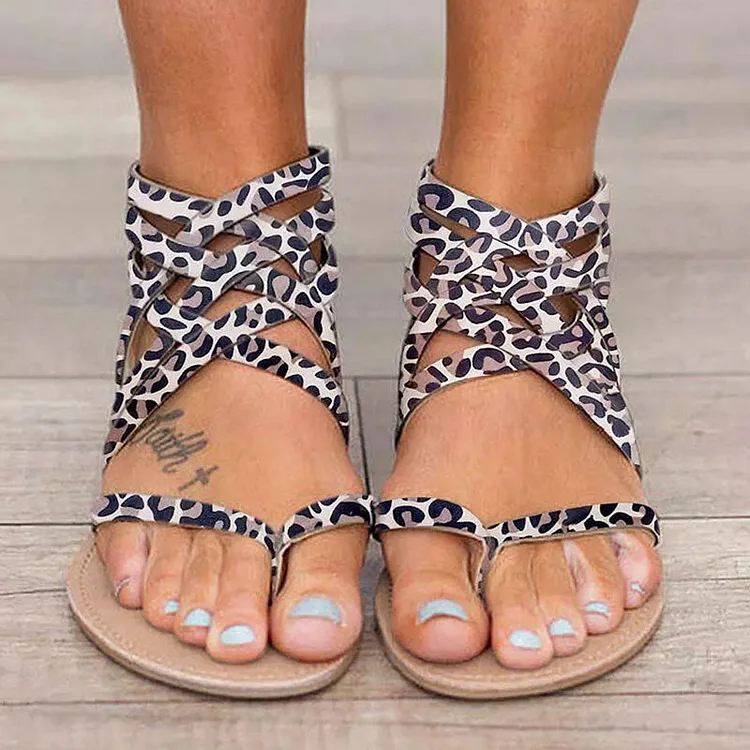 Summer Cross-Tied Zipper Flat Sandals