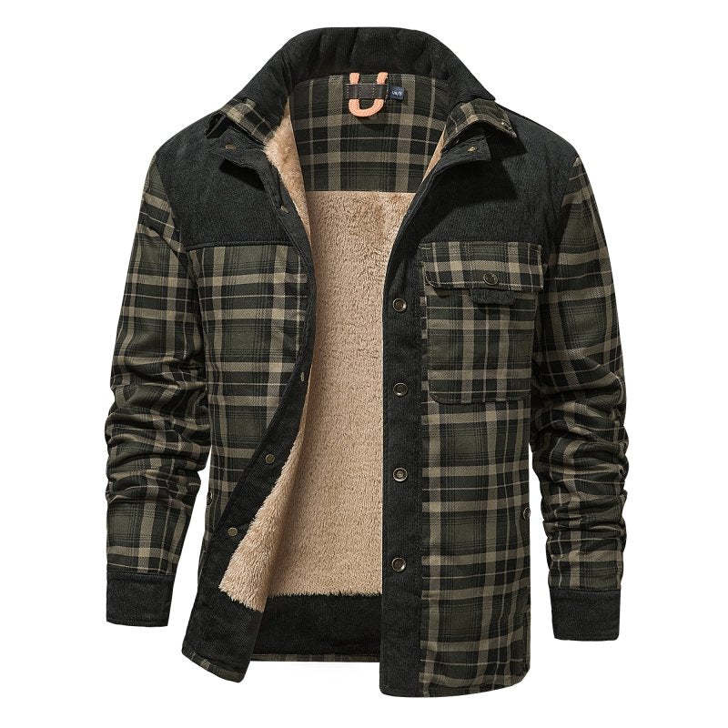 Men's Fleece Plaid Long-Sleeved Jacket