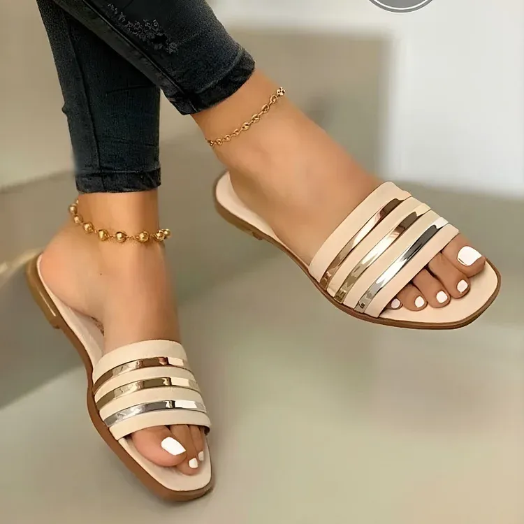 Women Sandals With Cushioned Footbed And Metallic Straps For All Day Comfort