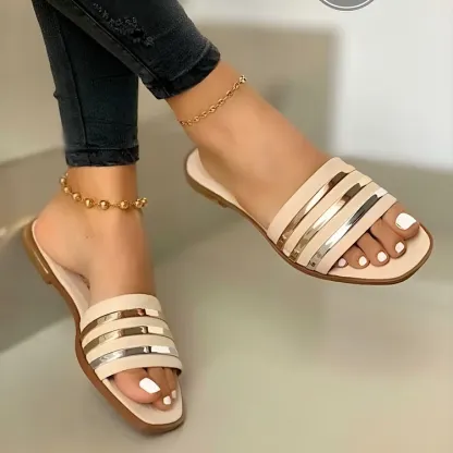 Women Sandals With Cushioned Footbed And Metallic Straps For All Day Comfort