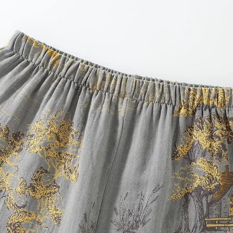 Neutral Landscape Kimono Cotton Pajama Set