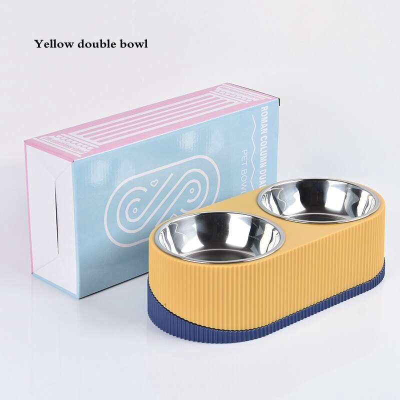 Pet Cat Dog Bowl Double Raised Stand Stainless Steel Dog Cat Food Bowl-gladdween