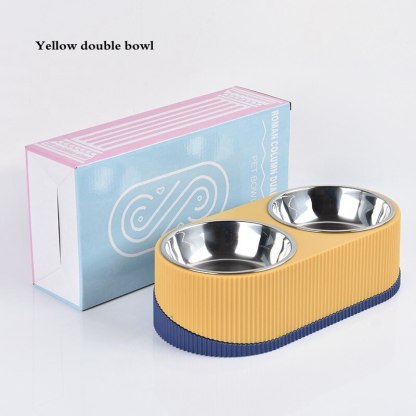 Pet Cat Dog Bowl Double Raised Stand Stainless Steel Dog Cat Food Bowl-gladdween