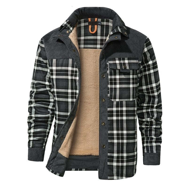 Men's Fleece Plaid Long-Sleeved Jacket