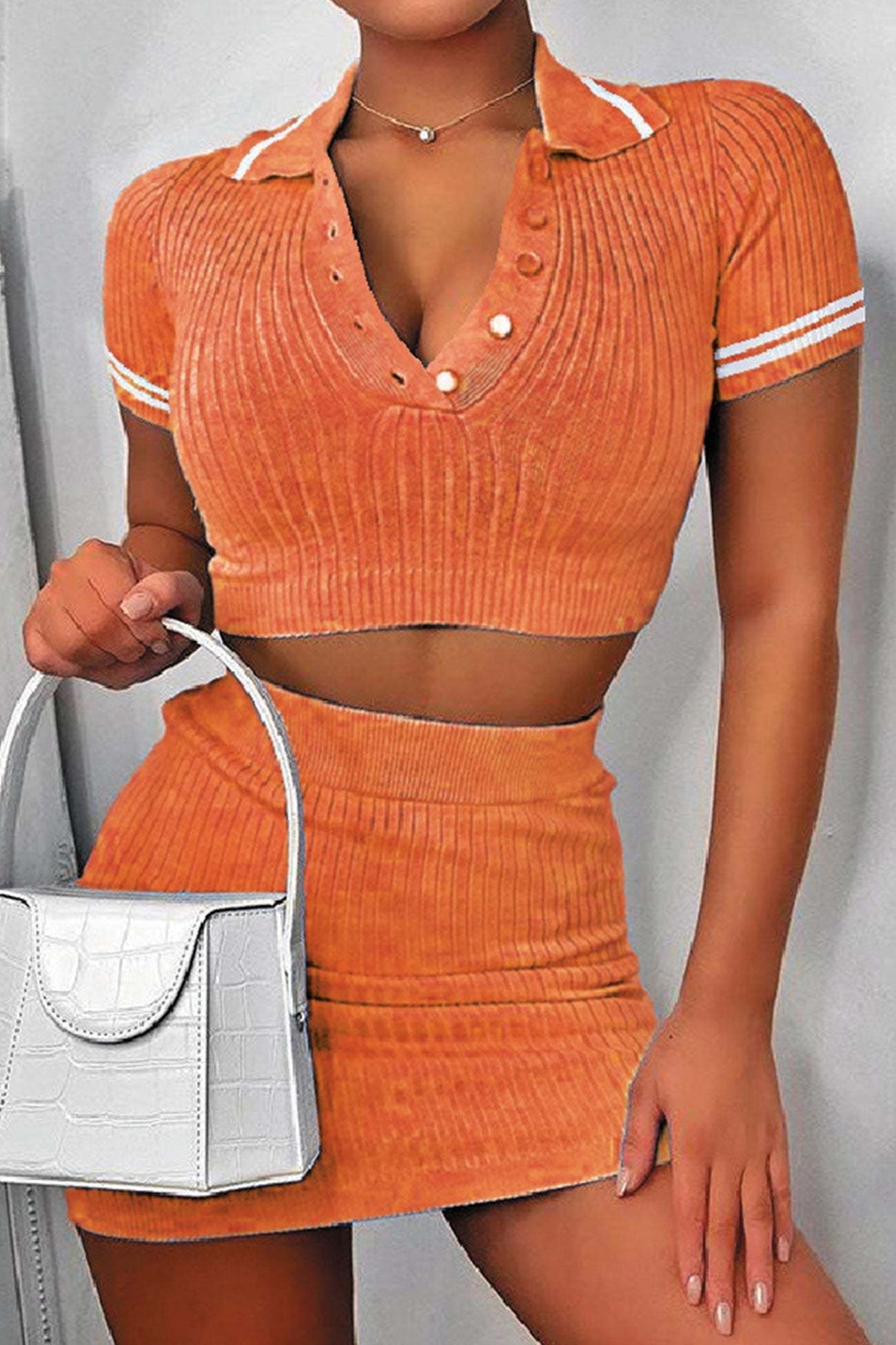 Aramina - button-down ribbed knit skirt set