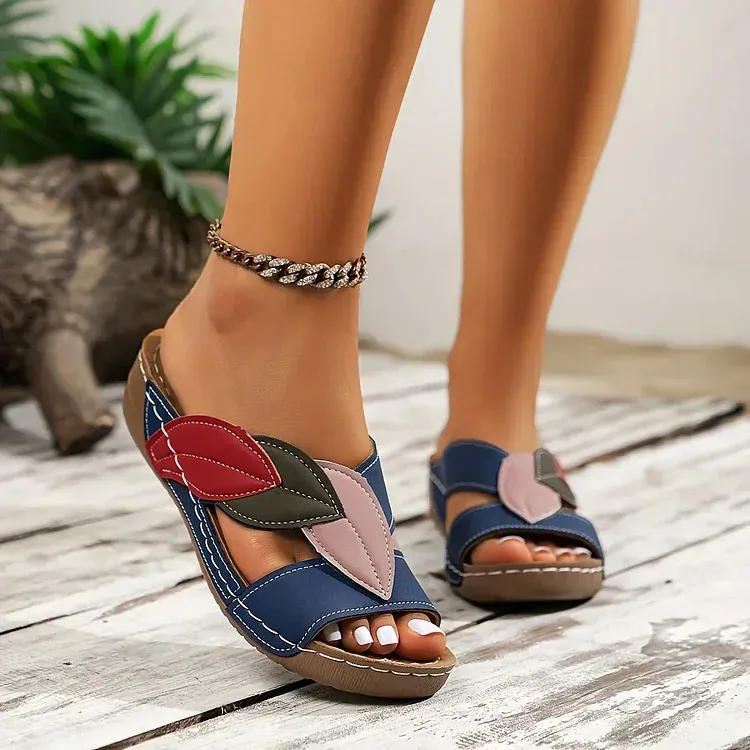 Women’s Orthopedic Slide Sandals with Leaf Detail