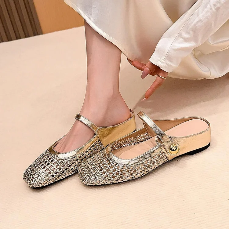 Women's Mary Jane Mules Woven Flat Slip On Shoes