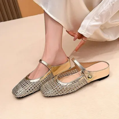 Women's Mary Jane Mules Woven Flat Slip On Shoes