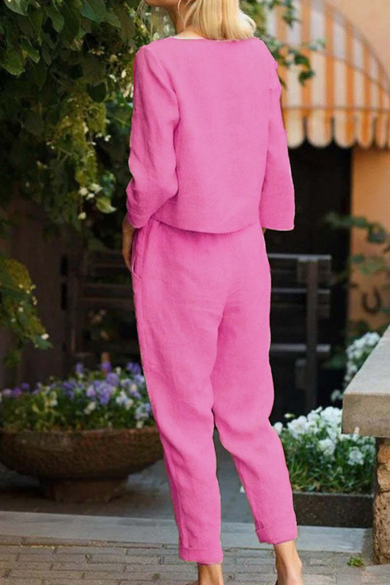 Retro Monochrome Linen Two-Piece Set